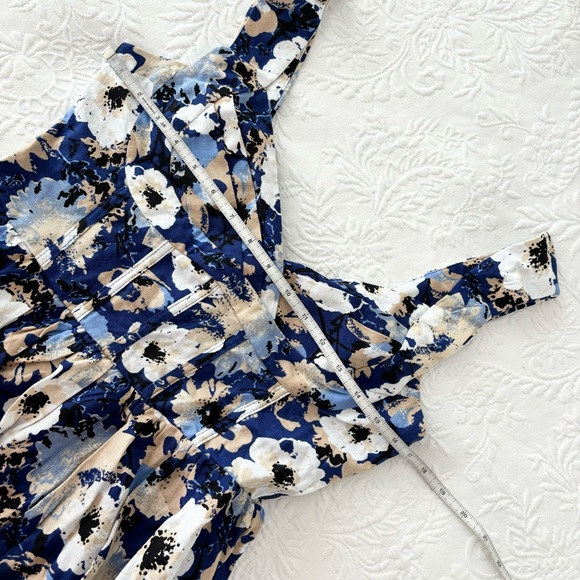 NWOT Lulus Sunny Attraction Navy Floral Linen Bustier Belted Mini Dress Small - Picture 6 of 8